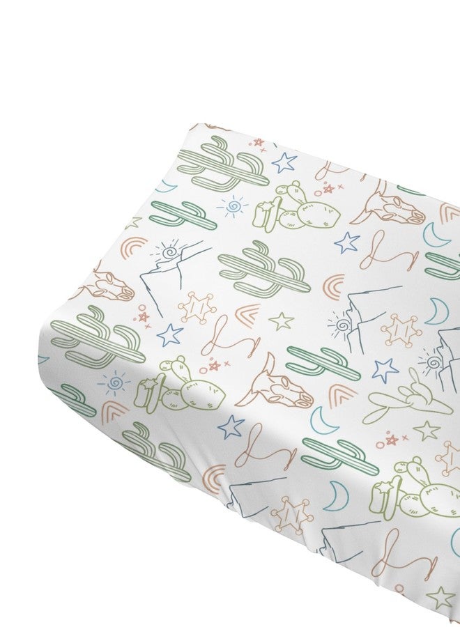 KASTLEE Boho Western Cow Skull Cactus Rainbow Baby Changing Pad Covers Boy Girl 32''x16'' Western Cowboy Cactus Mountain Moon Stars Fitted Diaper Change Table Mats Soft Breathable Cradle & Bassinet Sheets - Image 5